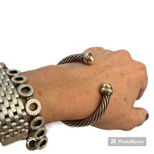 Authentic David Yurman cable classic bangle silver w/ 14K yellow gold 7mm